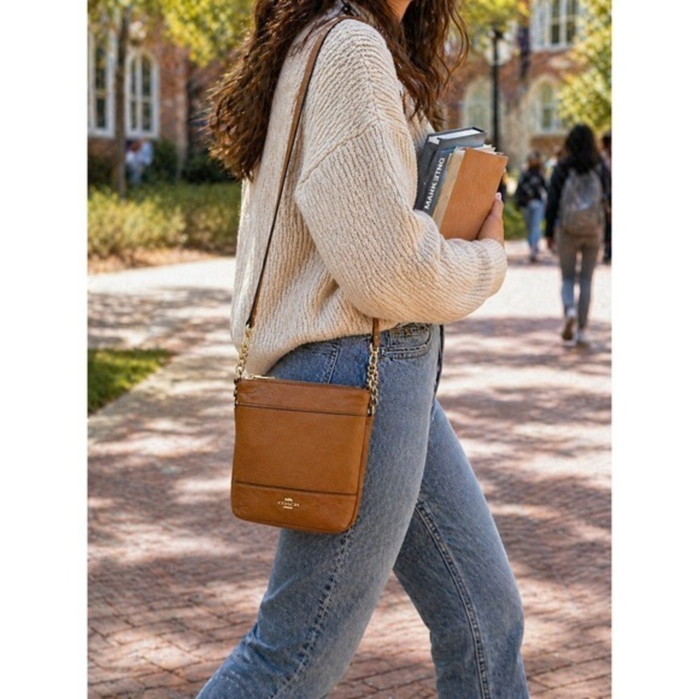 Coach F72692 Brown Pebble Leather Crossbody Shoulder Bag Gold
